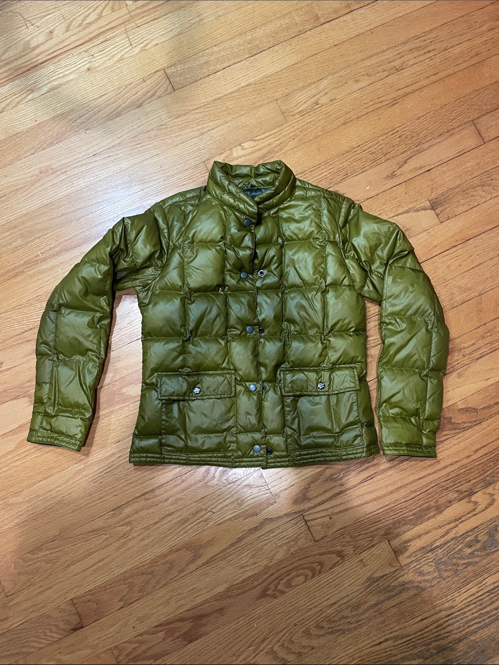Vintage Eddie Bauer Totem Logo Women's Goose Down Puffer Jacket Sm Green EB550